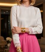 combo of two pink crystal cz ad stone gold-plated adjustable cuff bangle bracelet