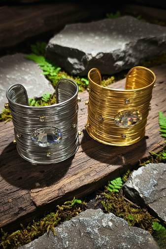 combo of ad crystal stone gold & rhodium-plated adjustable cuff bangle bracelet