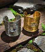 combo of ad crystal stone gold & rhodium-plated adjustable cuff bangle bracelet