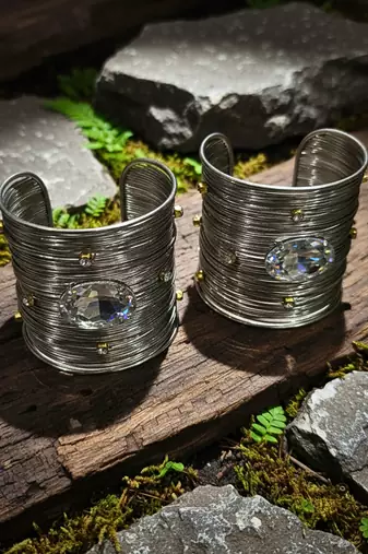 combo of  american diamond ad crystal stone rhodium-plated adjustable cuff bangle bracelet