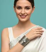 american diamond ad crystal stone rhodium-plated daily wear adjustable cuff bangle bracelet