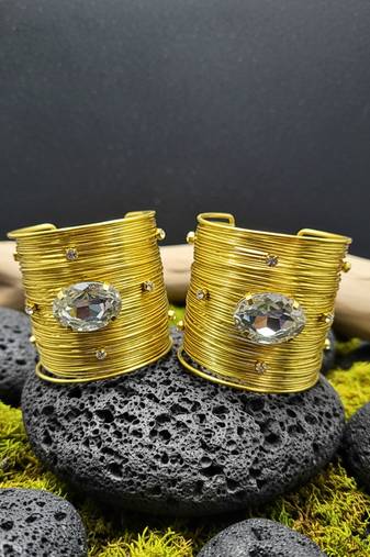 combo of  american diamond ad crystal stone gold-plated  adjustable cuff bangle bracelet