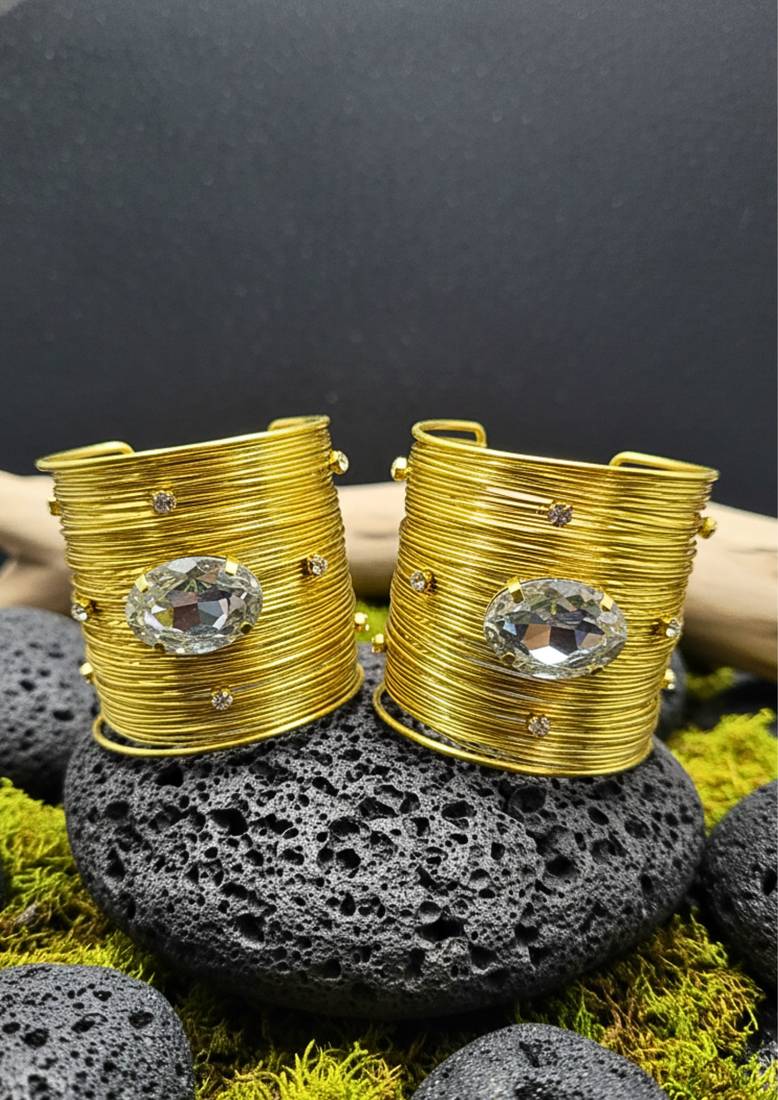 combo of  american diamond ad crystal stone gold-plated  adjustable cuff bangle bracelet