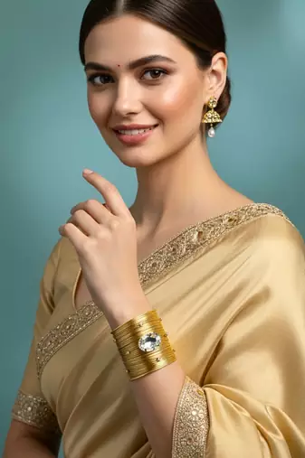 american diamond ad crystal stone gold-plated daily wear adjustable cuff bangle bracelet