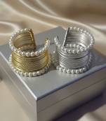 Combo of two mess wire pearl stone gold & silver-plated cuff bangle bracelet