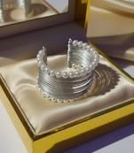 Mess wire pearl stone silver-plated daily wear adjustable cuff bangle bracelet