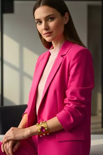 hot pink crystal cz ad stone gold-plated fancy adjustable cuff bangle bracelet