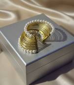 Mess wire pearl stone gold-plated daily wear adjustable cuff bangle bracelet