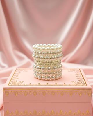 combo of two multi-layered adjustable aaa pearl bracelet with rhodium-plated wire 1