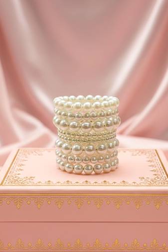 combo of two multi-layered adjustable aaa pearl bracelet with rhodium-plated wire