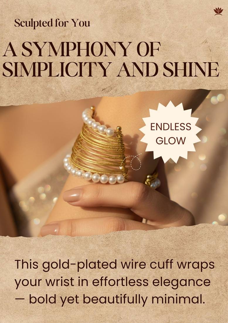 Combo of two mess wire pearl stone gold-plated cuff bangle bracelet