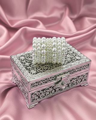 combo of two multi-layered adjustable aaa pearl bracelet with rhodium-plated wire 2
