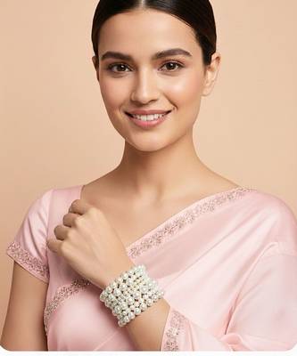 combo of two multi-layered adjustable aaa pearl bracelet with rhodium-plated wire 3
