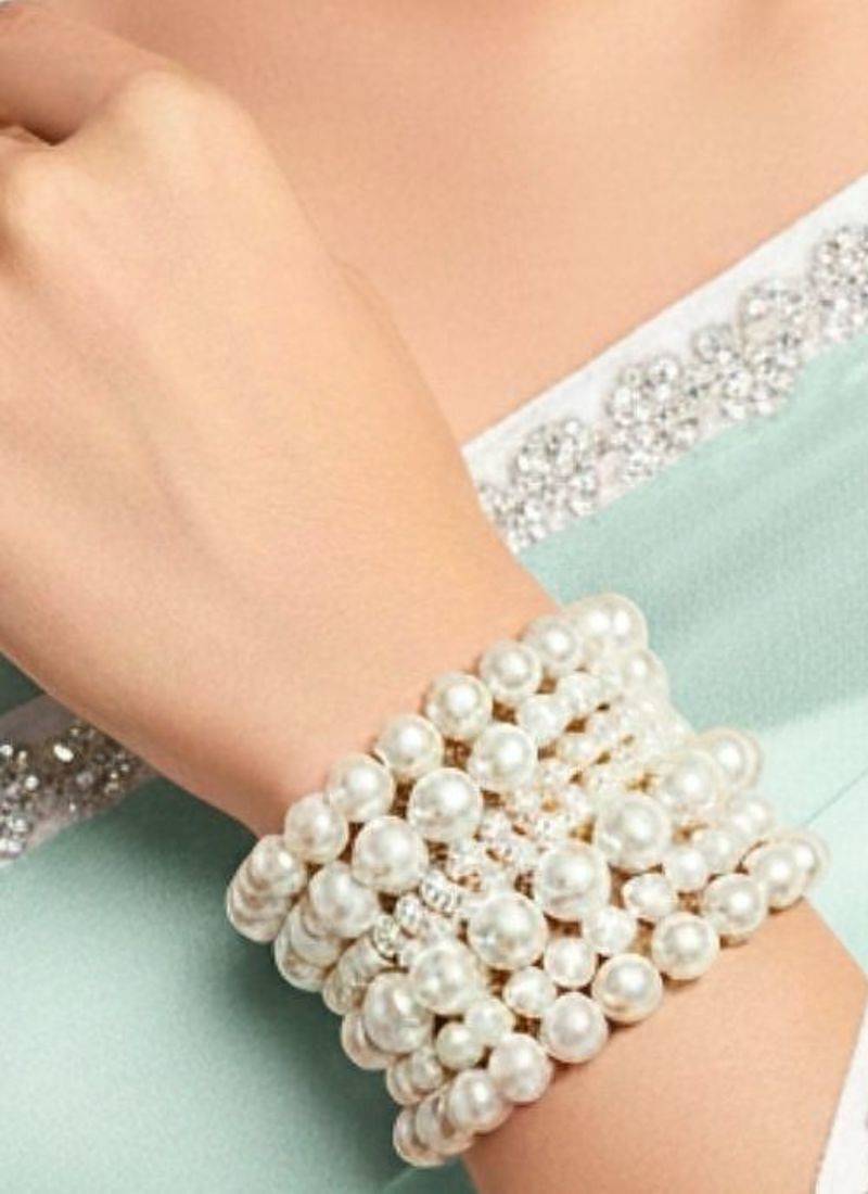 combo of two multi-layered adjustable aaa pearl bracelet with rhodium-plated wire