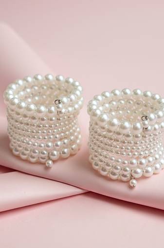 multi-layered adjustable aaa pearl bracelet with rhodium-plated wire