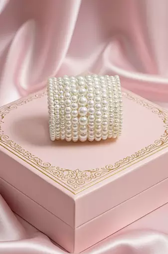 combo of two multi-layered adjustable aaa pearl bracelet with rhodium-plated wire