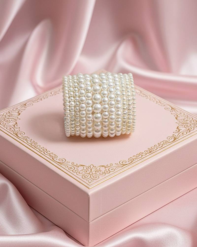 combo of two multi-layered adjustable aaa pearl bracelet with rhodium-plated wire