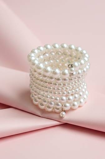 combo of two multi-layered adjustable aaa pearl bracelet with rhodium-plated wire