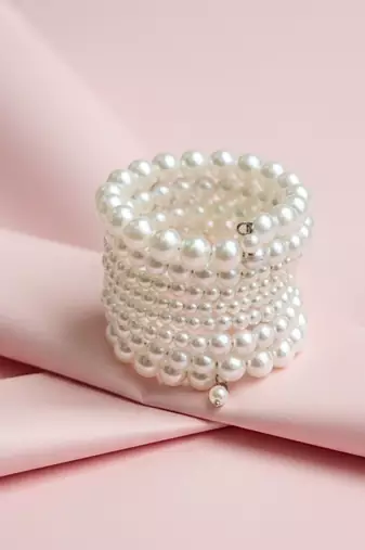 combo of two multi-layered adjustable aaa pearl bracelet with rhodium-plated wire