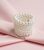 combo of two multi-layered adjustable aaa pearl bracelet with rhodium-plated wire
