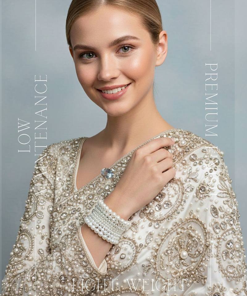 multi-layered adjustable aaa pearl bracelet with rhodium-plated wire