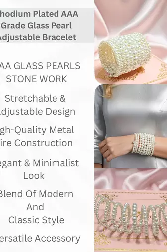 combo of two multi-layered adjustable aaa pearl bracelet with rhodium-plated wire
