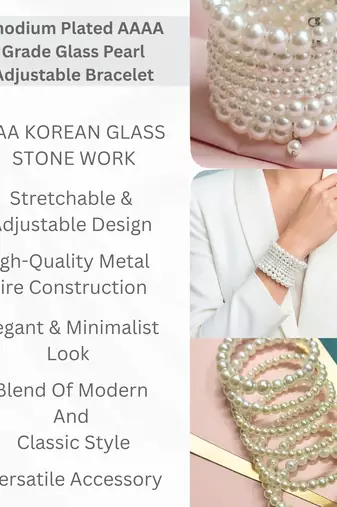 multi-layered adjustable aaa pearl bracelet with rhodium-plated wire