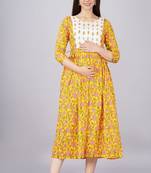 Women floral printed round neck pure cotton maternity dress