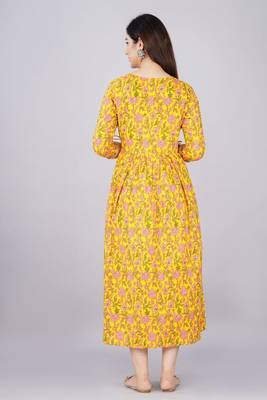Women floral printed round neck  cotton maternity dress 2