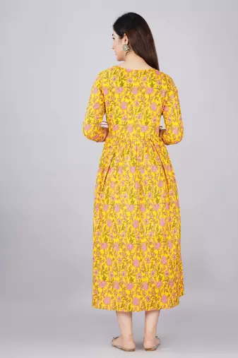 Women floral printed round neck  cotton maternity dress