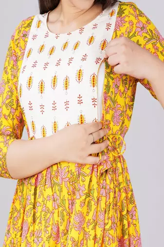 Women floral printed round neck  cotton maternity dress