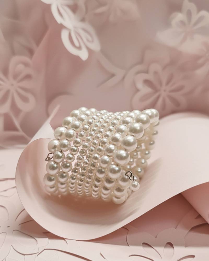 combo of two multi-layered adjustable aaa pearl bracelet with rhodium-plated wire