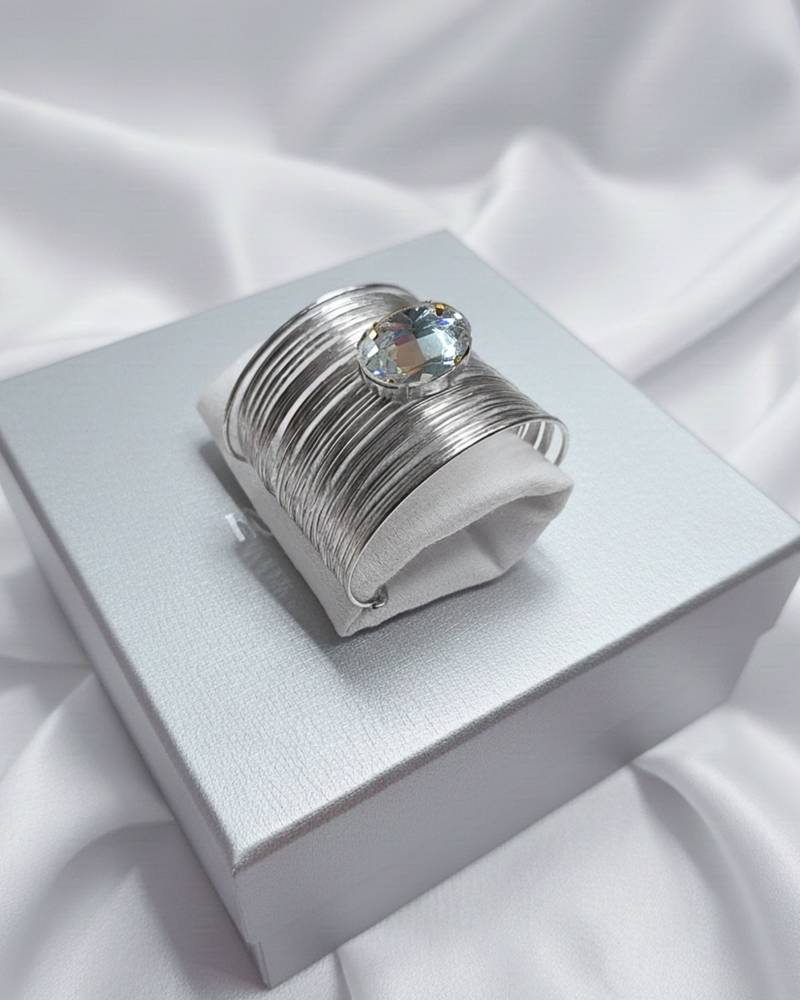 white crystal cz  ad stone silver-plated fancy adjustable cuff bangle bracelet