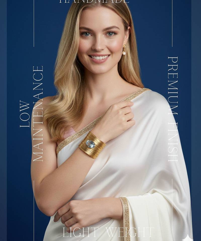 white crystal cz  ad stone gold-plated fancy adjustable cuff bangle bracelet