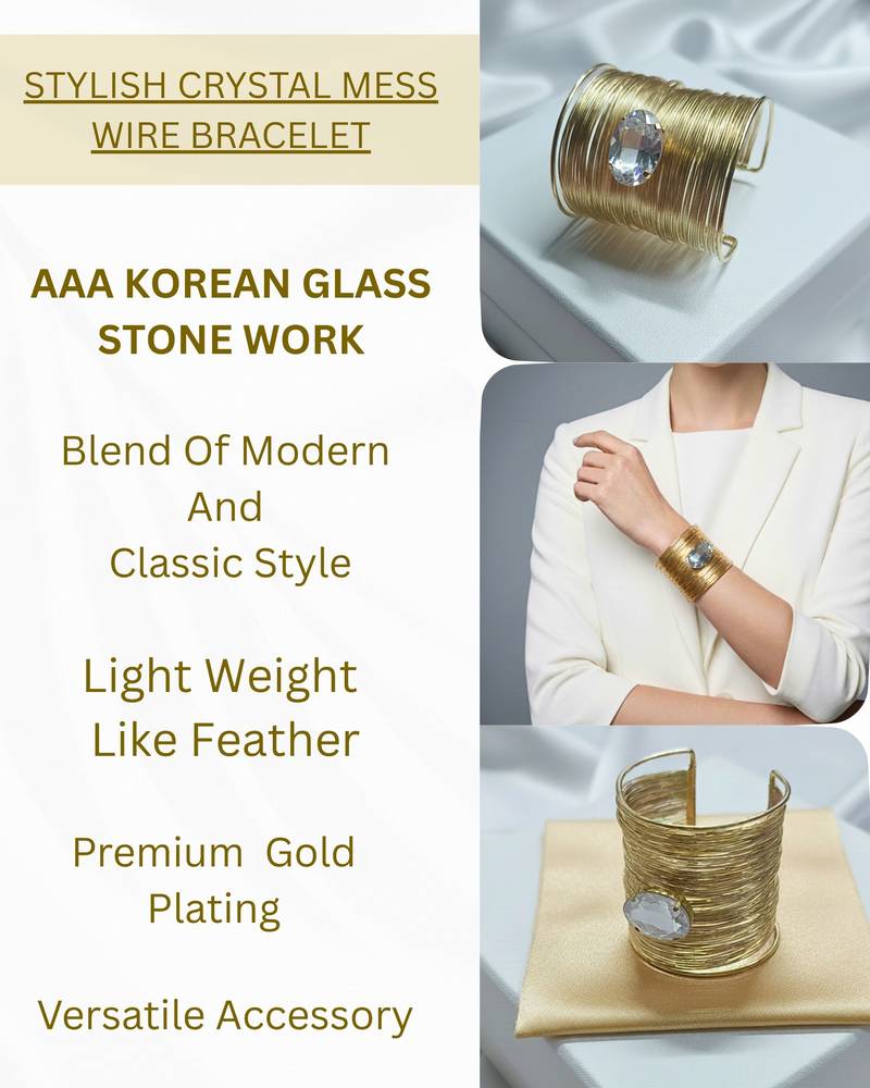 combo of two white crystal cz ad stone gold-plated adjustable cuff bangle bracelet