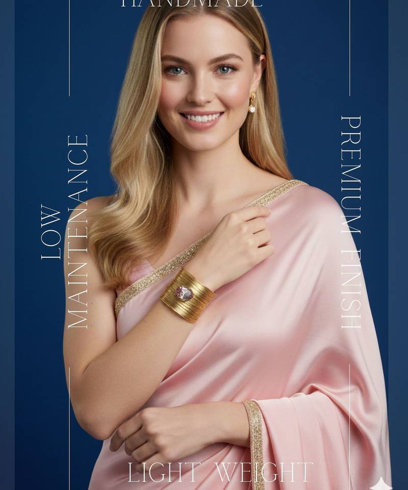 combo of two pink crystal cz ad stone gold-plated adjustable cuff bangle bracelet