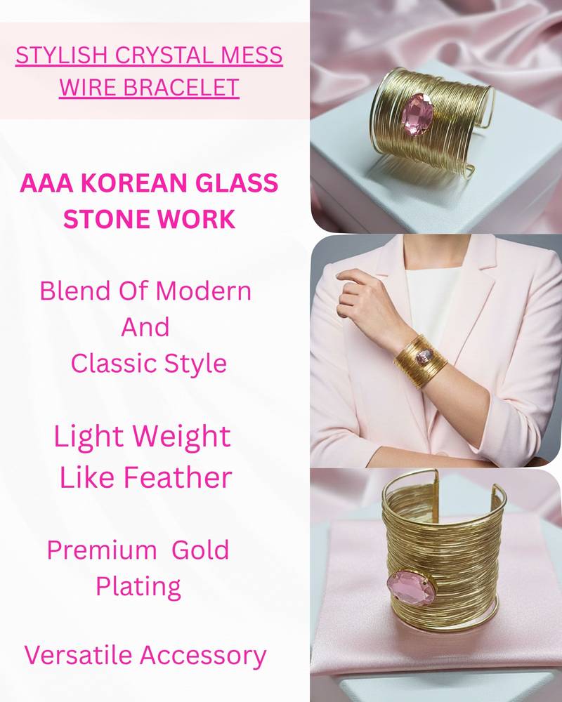 combo of two pink crystal cz ad stone gold-plated adjustable cuff bangle bracelet