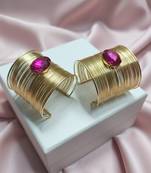 combo of two hot pink crystal cz ad stone gold-plated adjustable cuff bangle bracelet
