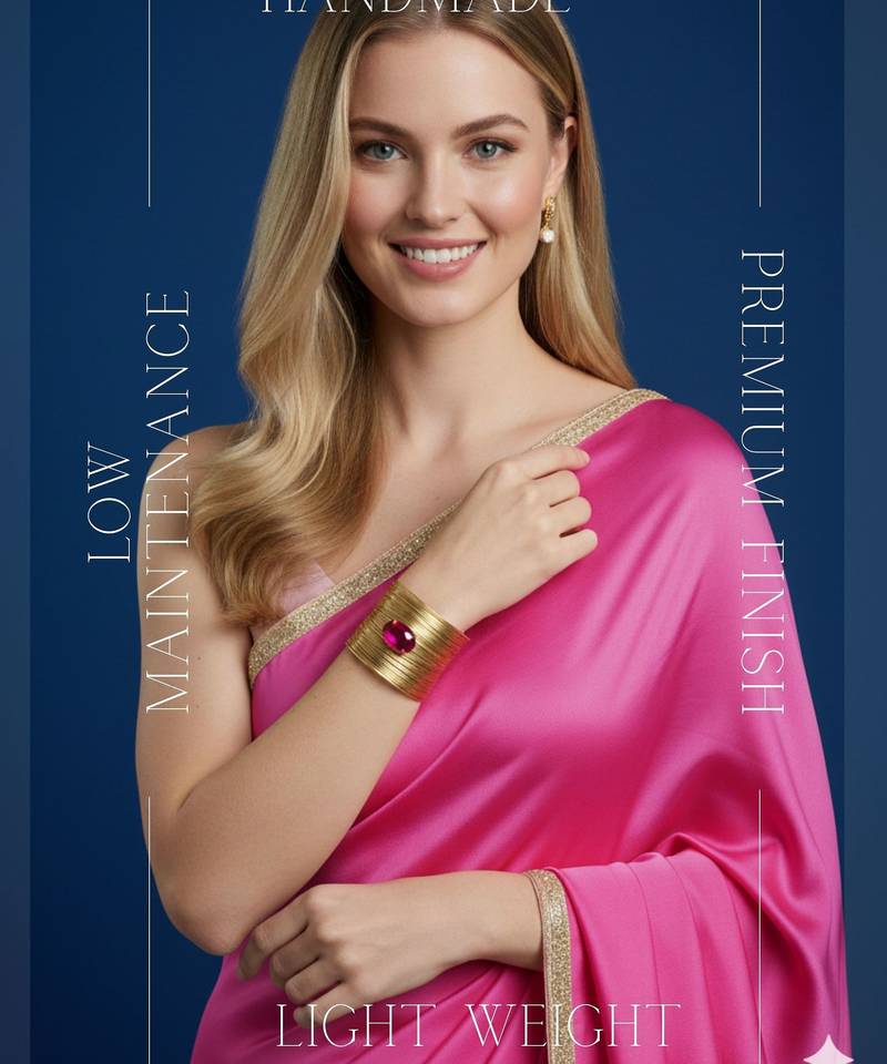 combo of two hot pink crystal cz ad stone gold-plated adjustable cuff bangle bracelet