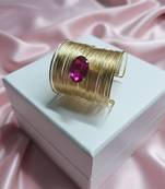 hot pink crystal cz ad stone gold-plated fancy adjustable cuff bangle bracelet