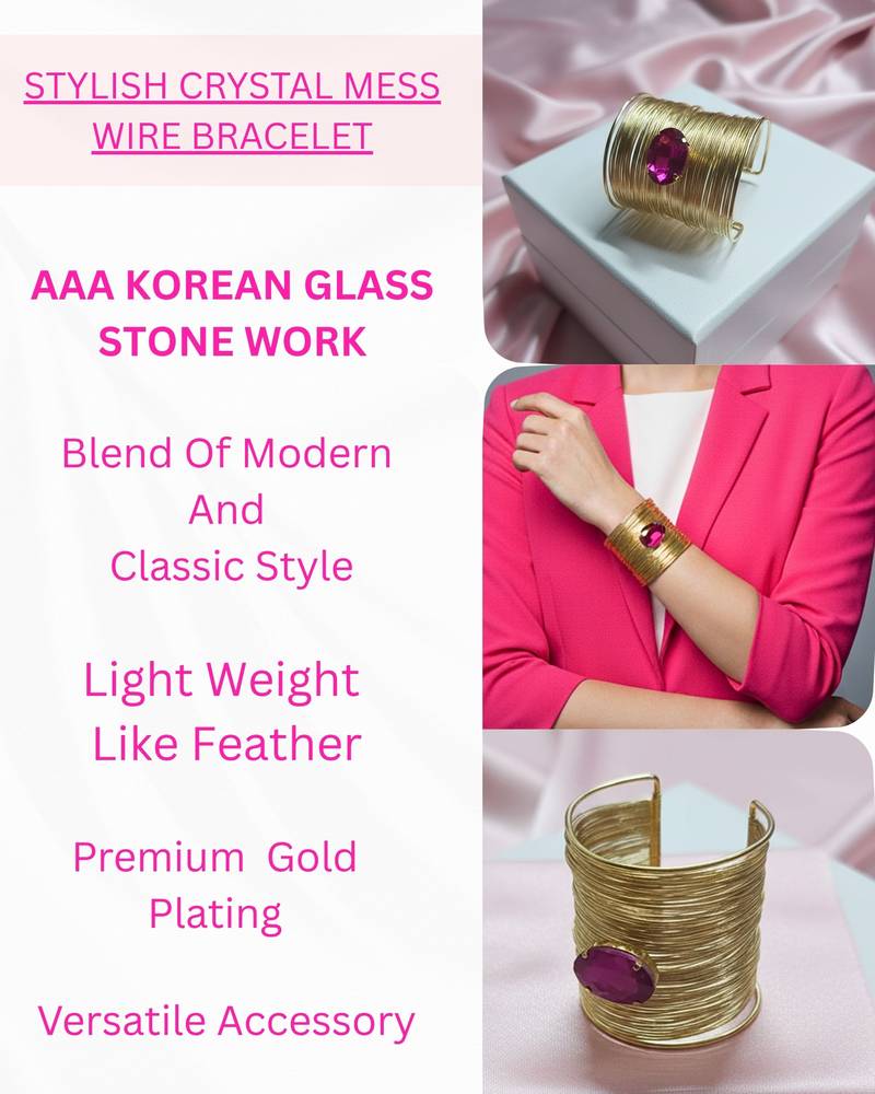 hot pink crystal cz ad stone gold-plated fancy adjustable cuff bangle bracelet