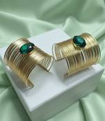 combo of two green crystal cz ad stone gold-plated adjustable cuff bangle bracelet