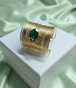 green crystal cz ad stone gold-plated fancy adjustable cuff bangle bracelet
