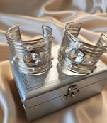 combo of two big crystal ad pearl stone silver-plated  adjustable cuff bracelet