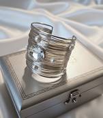 mess wire big crystal ad pearl stone silver-plated adjustable cuff bangle bracelet
