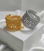 combo of two metal beads gold & silver-plated adjustable strechable bangle bracelet