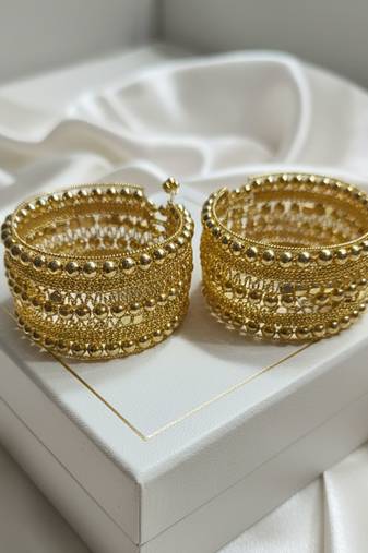 combo of two metal beads gold-plated adjustable strechable kada bangle bracelet