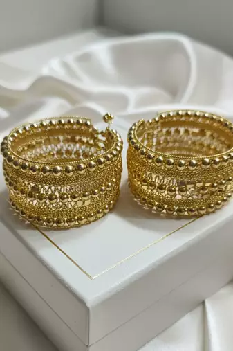 combo of two metal beads gold-plated adjustable strechable kada bangle bracelet