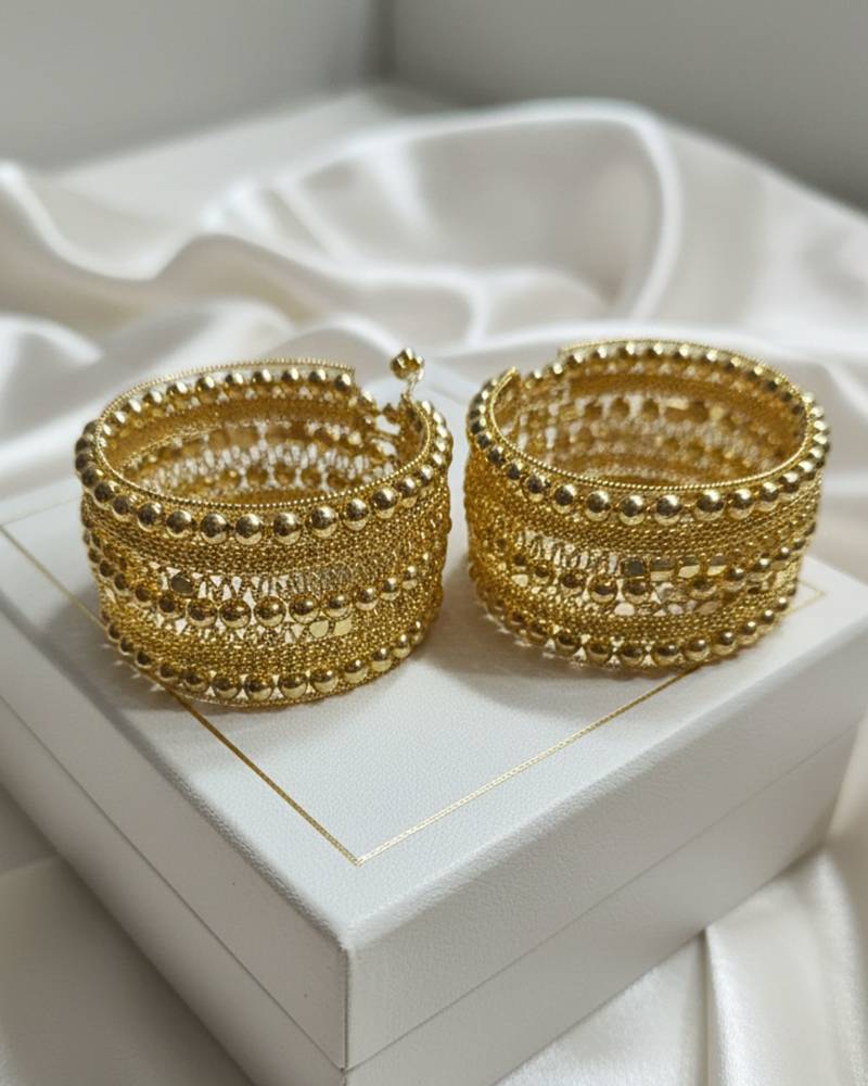 combo of two metal beads gold-plated adjustable strechable kada bangle bracelet