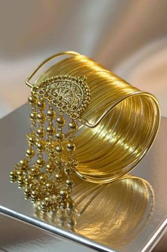 combo of two gold & silver-plated fancy hanging balls  adjustable cuff  bracelet